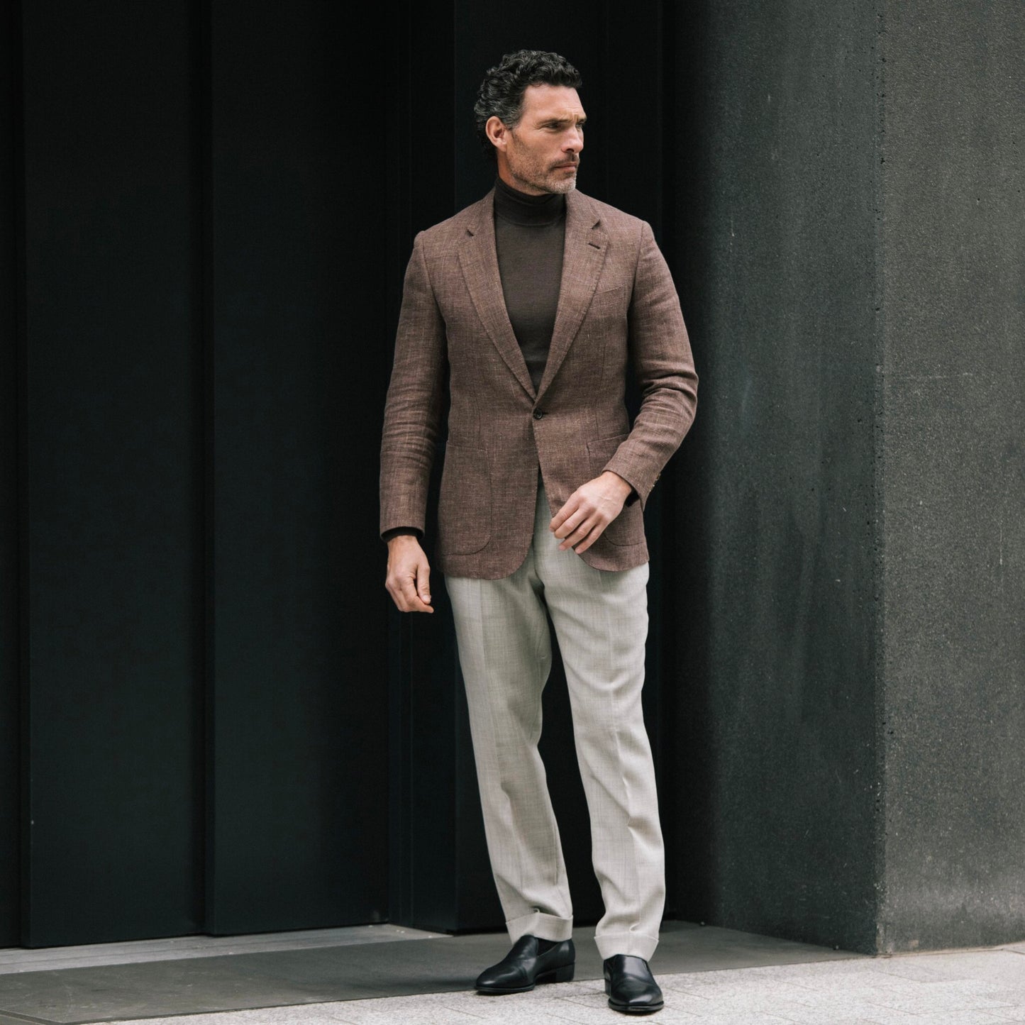 
                  
                    Notch Lapel Jacket in Chocolate Brown Wool, Silk & Linen Hopsack
                  
                