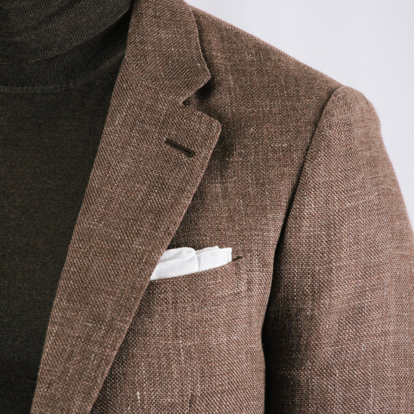 
                  
                    Notch Lapel Jacket in Chocolate Brown Wool, Silk & Linen Hopsack
                  
                