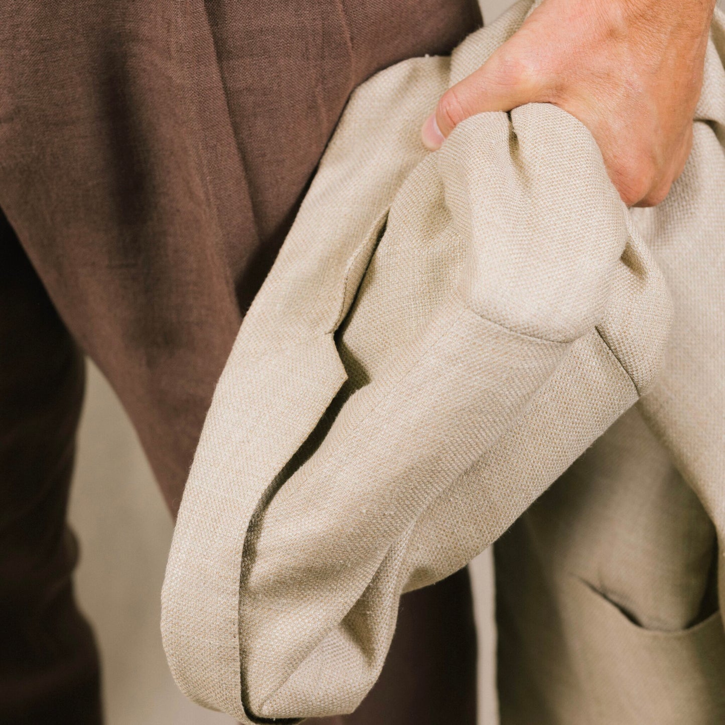 
                  
                    Notch Lapel Jacket in Cream Wool, Silk & Linen Hopsack
                  
                