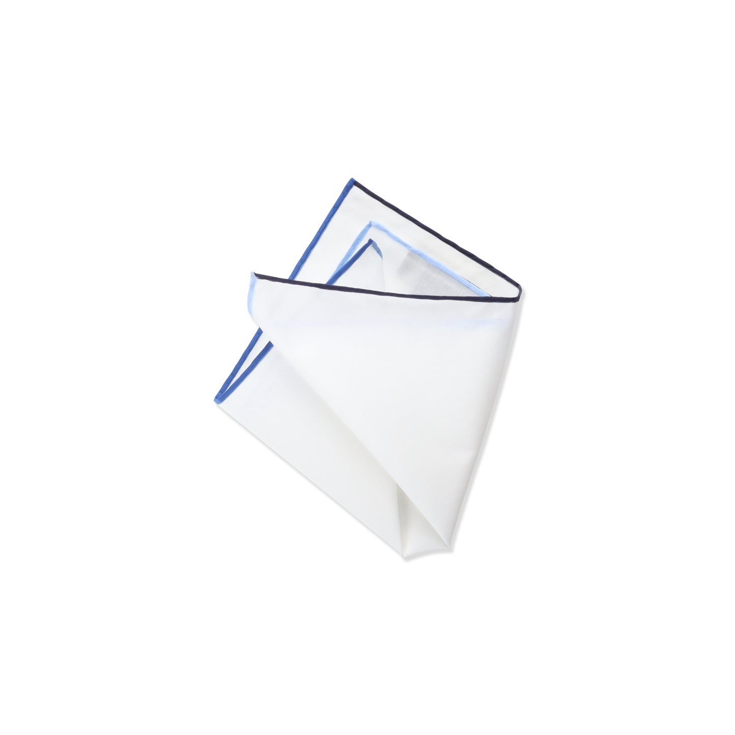 
                  
                    White Cotton Pocket Square with Navy Multi Trim
                  
                