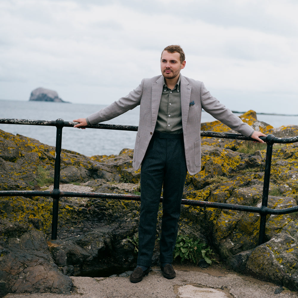 
                  
                    Single Breasted Notch Jacket in Cream and Silver Glen Check
                  
                