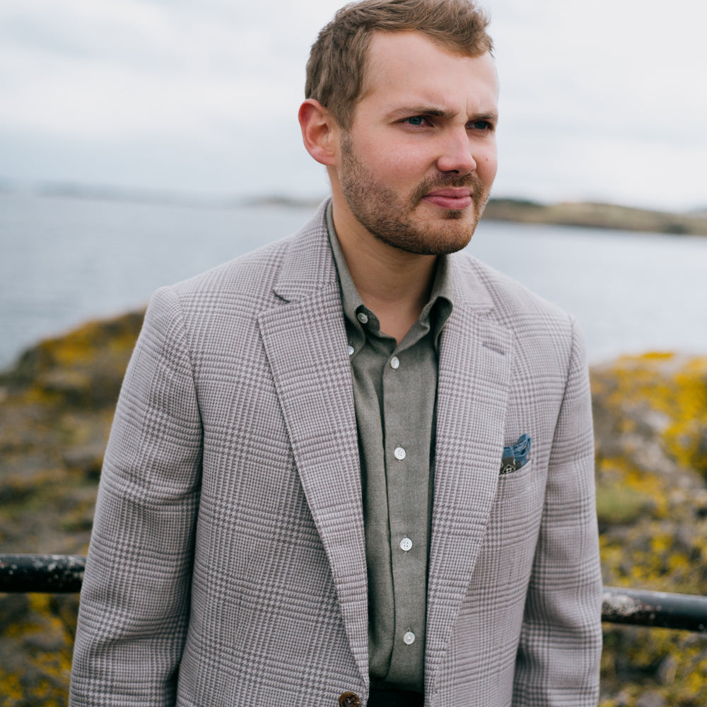 
                  
                    Single Breasted Notch Jacket in Cream and Silver Glen Check
                  
                