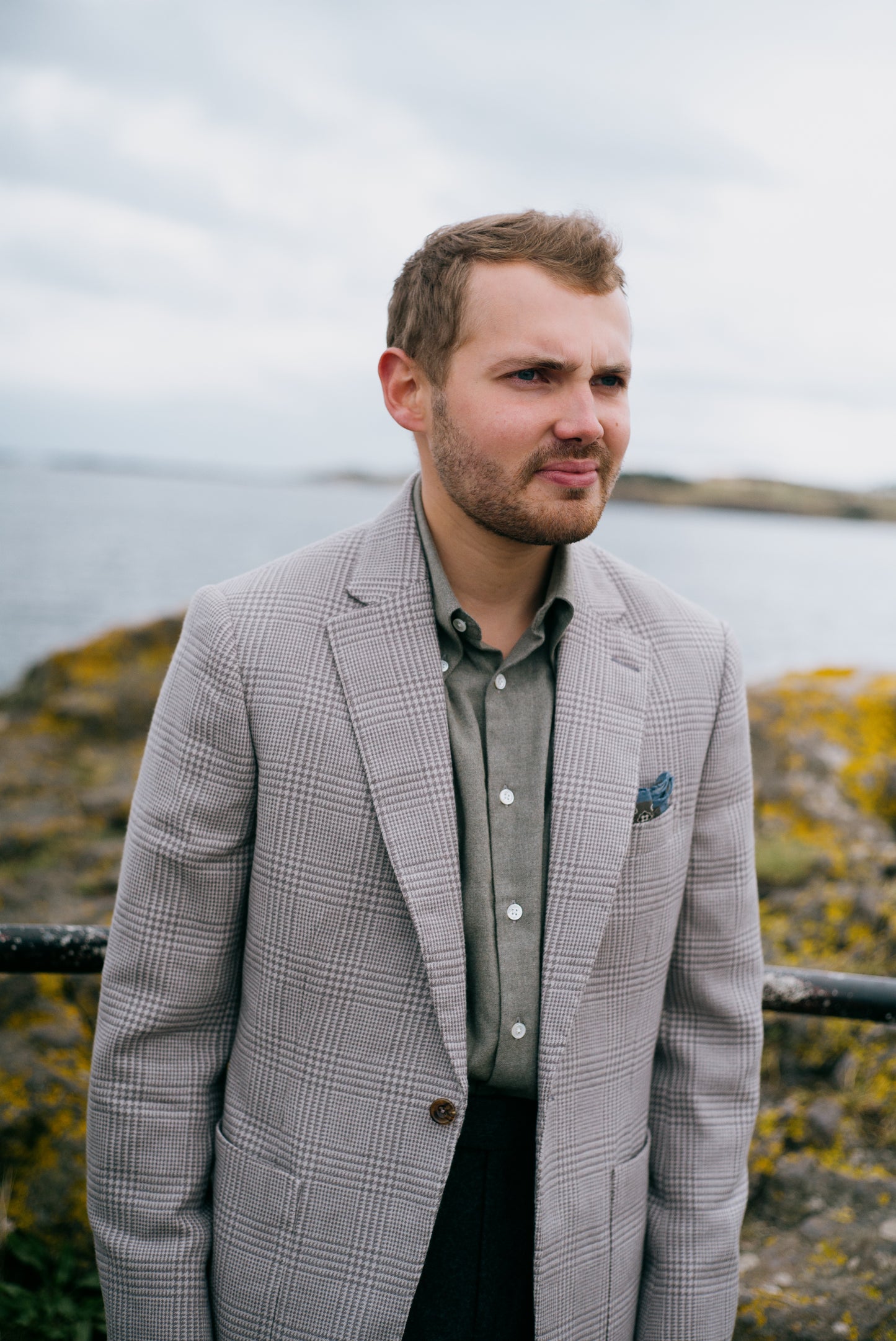 
                  
                    Single Breasted Notch Jacket in Cream and Silver Glen Check
                  
                