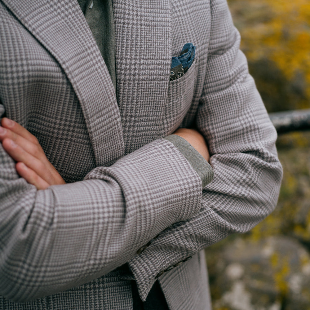 
                  
                    Single Breasted Notch Jacket in Cream and Silver Glen Check
                  
                
