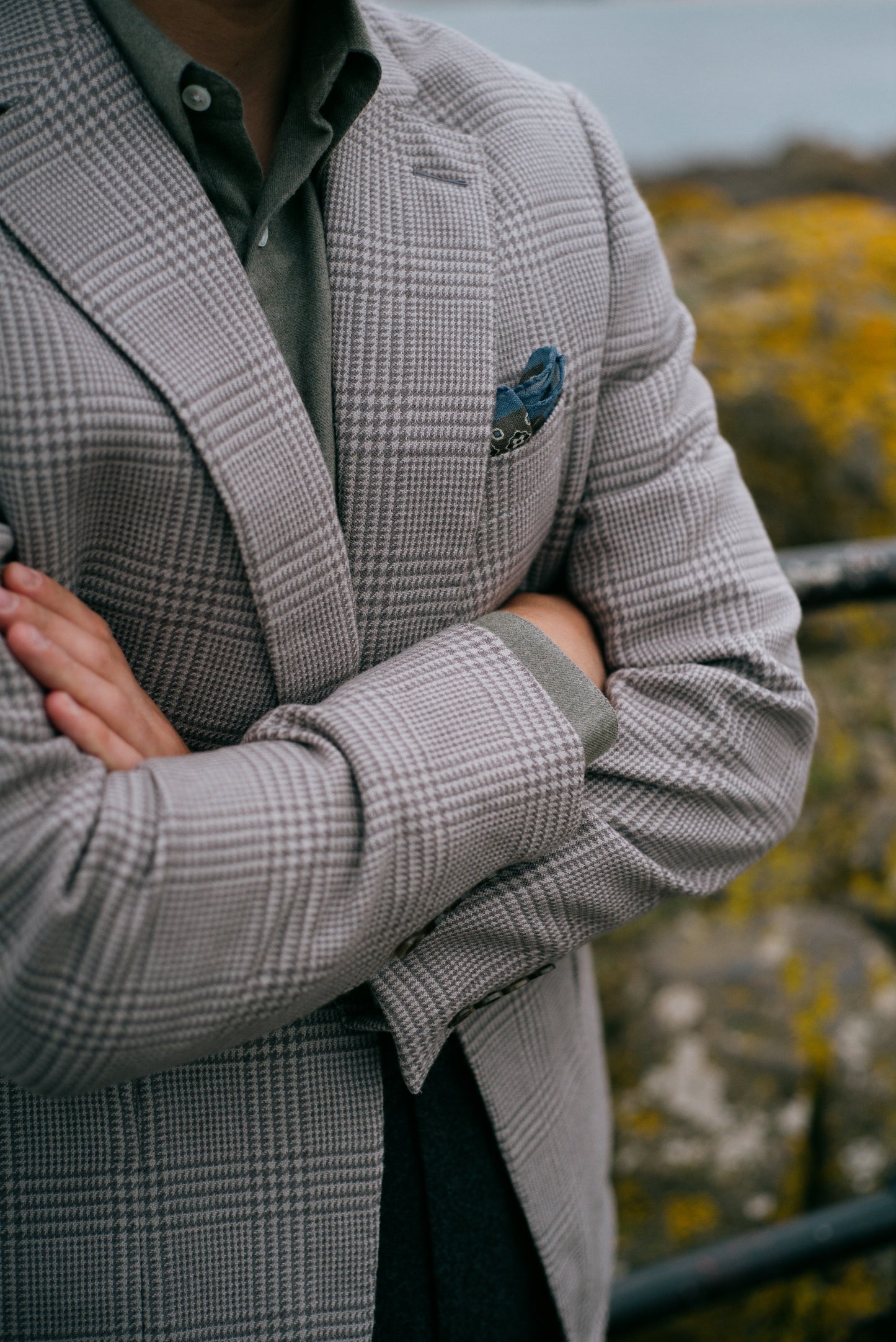 
                  
                    Single Breasted Notch Jacket in Cream and Silver Glen Check
                  
                