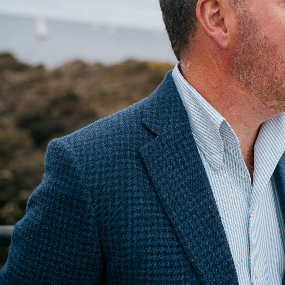 
                  
                    One Piece Collar Shirt in Blue Stripe Oxford
                  
                