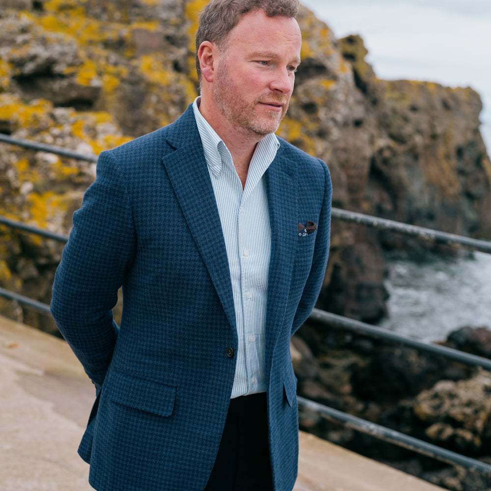 
                  
                    Pleat Front Trouser in Dark Blue Flannel
                  
                