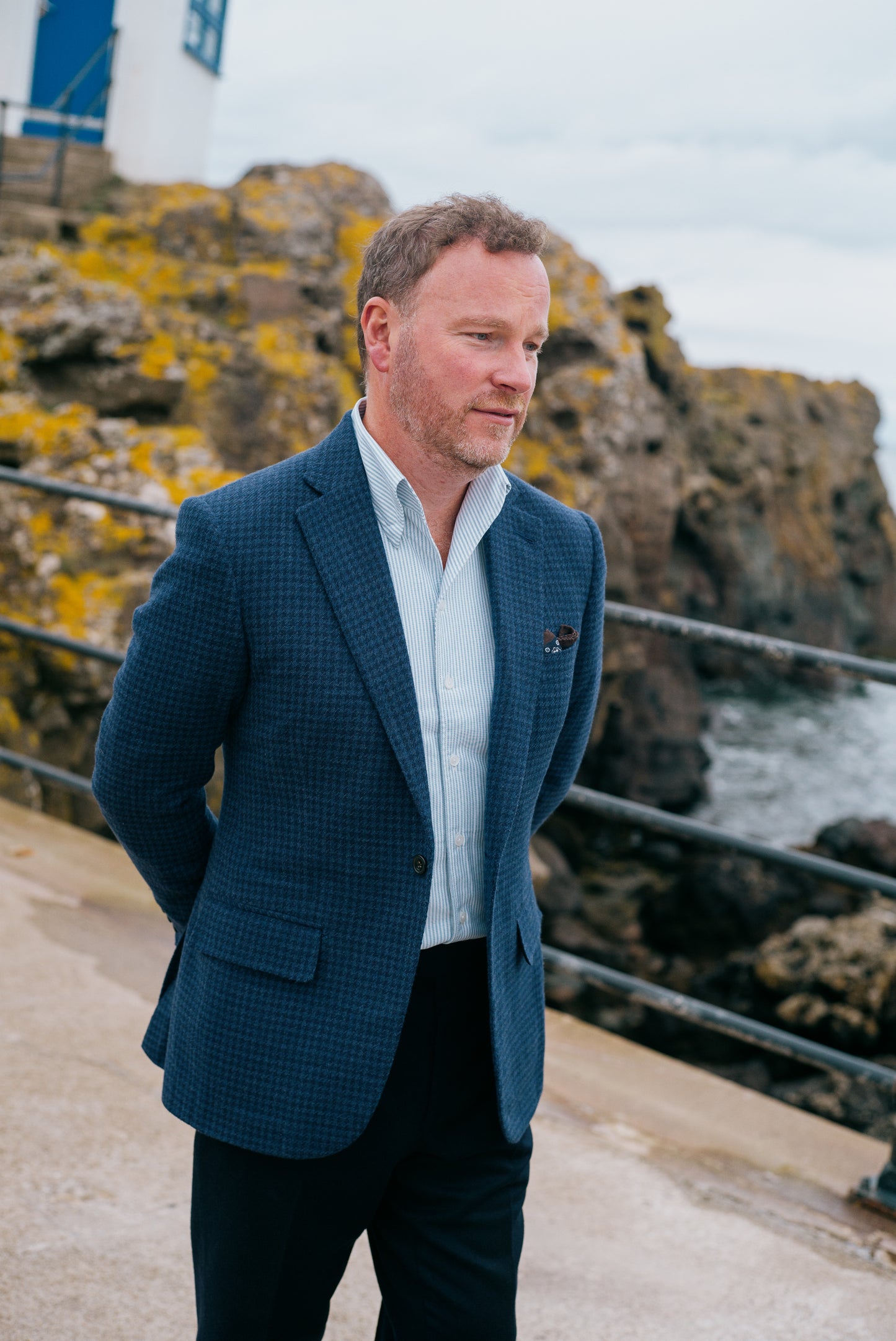 
                  
                    Single Breasted Notch Jacket in Navy Houndstooth
                  
                