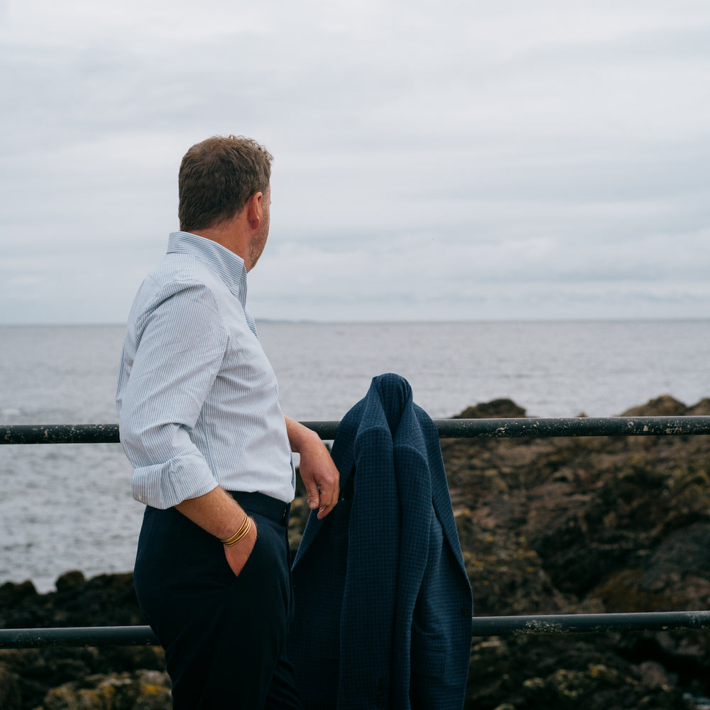 
                  
                    Pleat Front Trouser in Dark Blue Flannel
                  
                