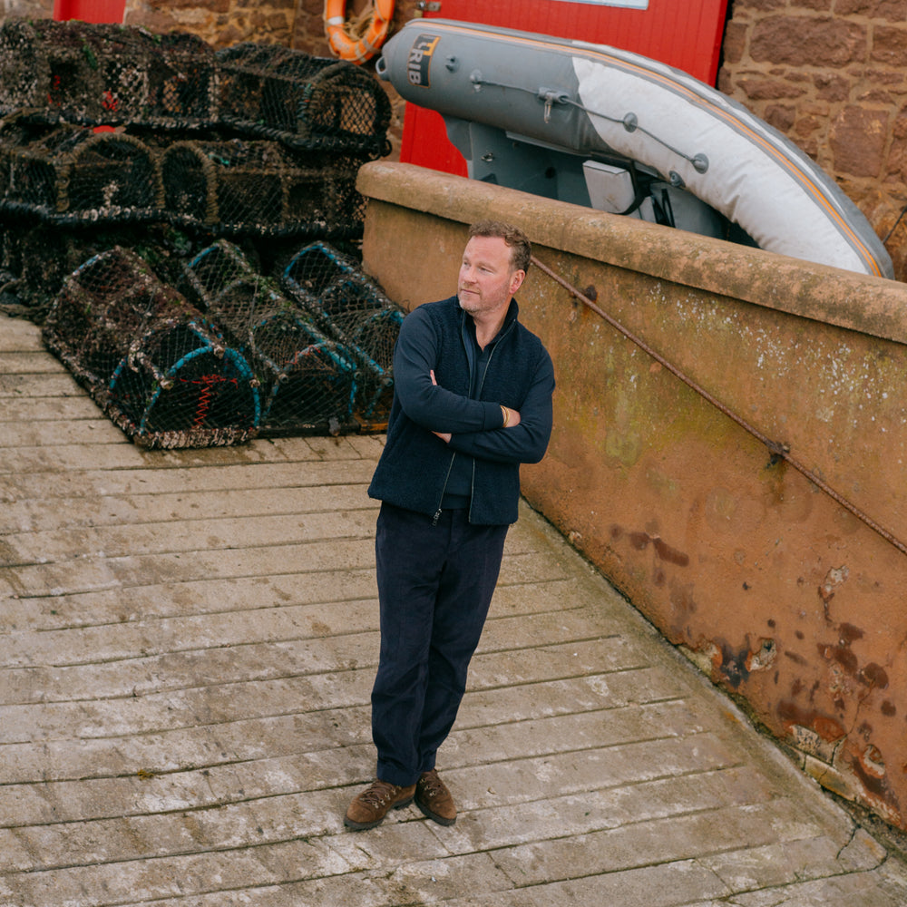 
                  
                    Flat Front Trouser in Navy Cashmere Mix Corduroy
                  
                