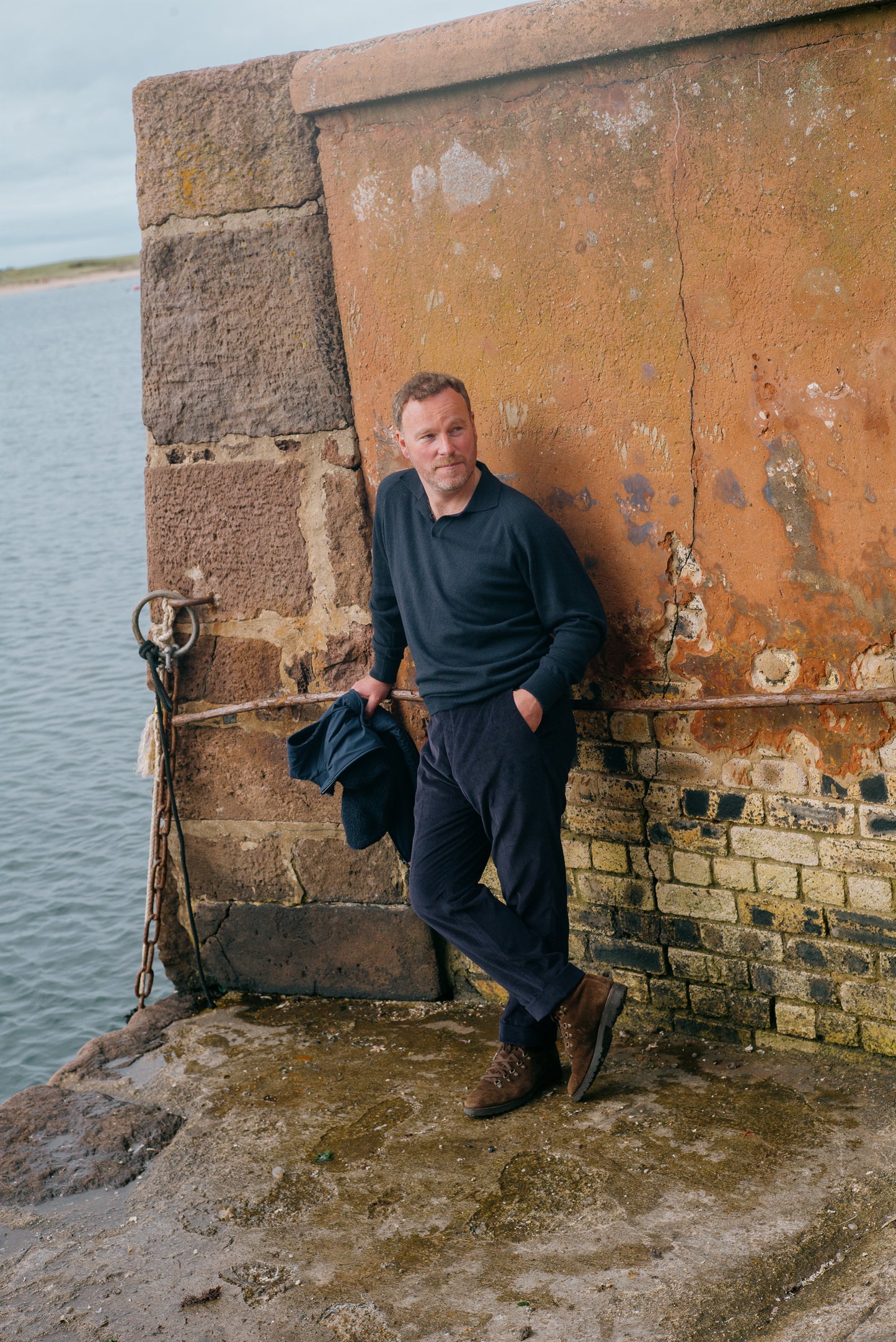 
                  
                    Flat Front Trouser in Navy Cashmere Mix Corduroy
                  
                