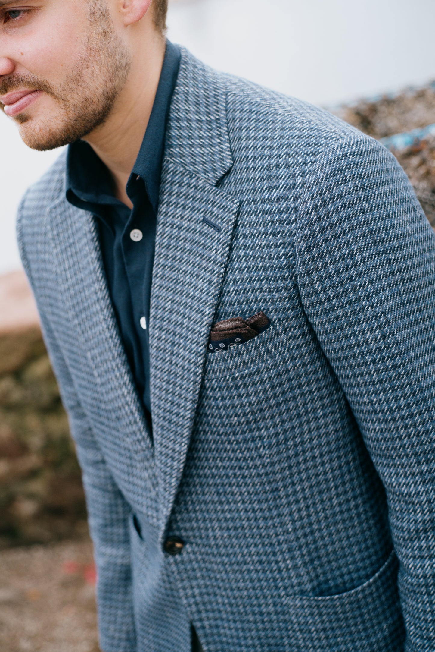 
                  
                    Single Breasted Notch Jacket in Blue Tweed
                  
                