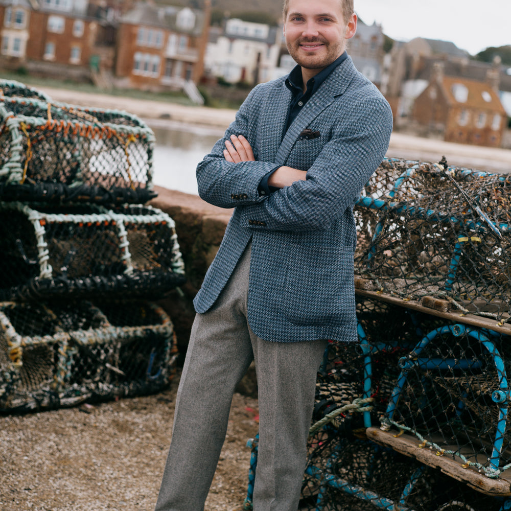 
                  
                    Pleat Front Trouser in Light Grey Flannel
                  
                