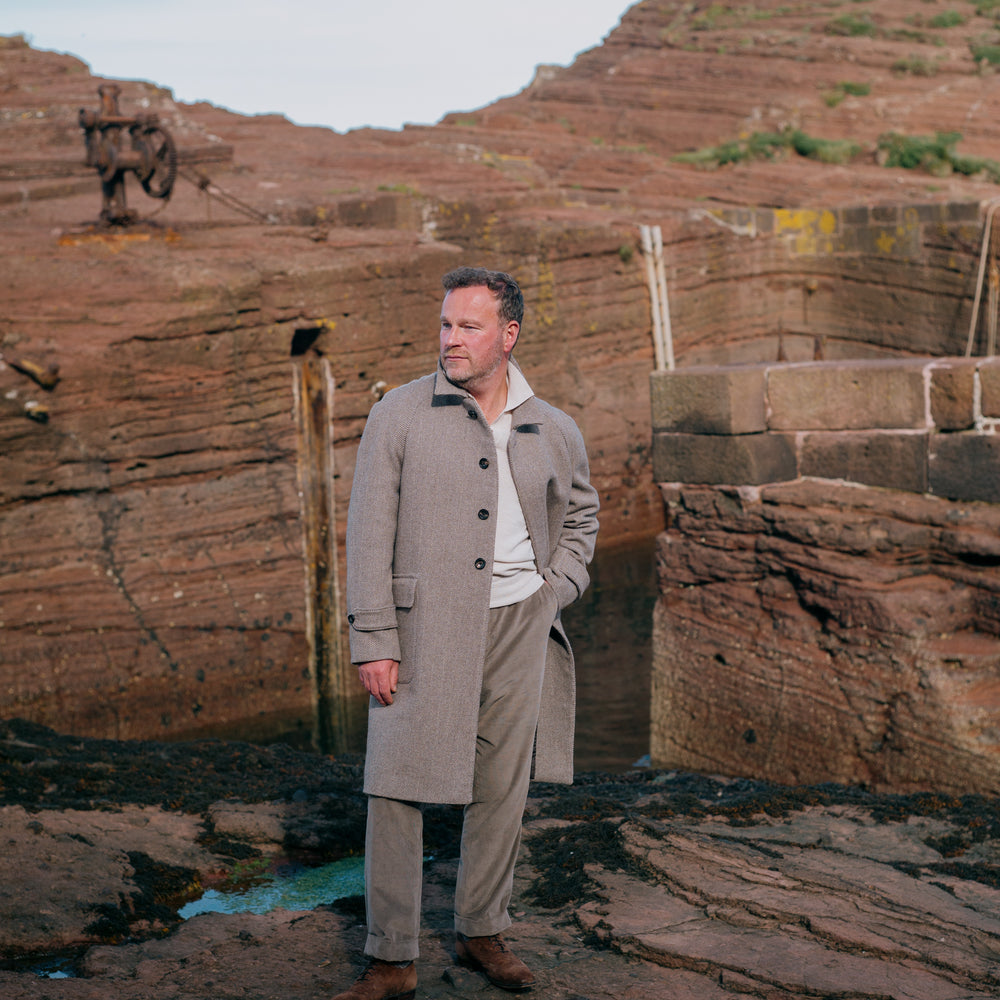 
                  
                    Flat Front Trouser in Taupe Cashmere Mix Corduroy
                  
                