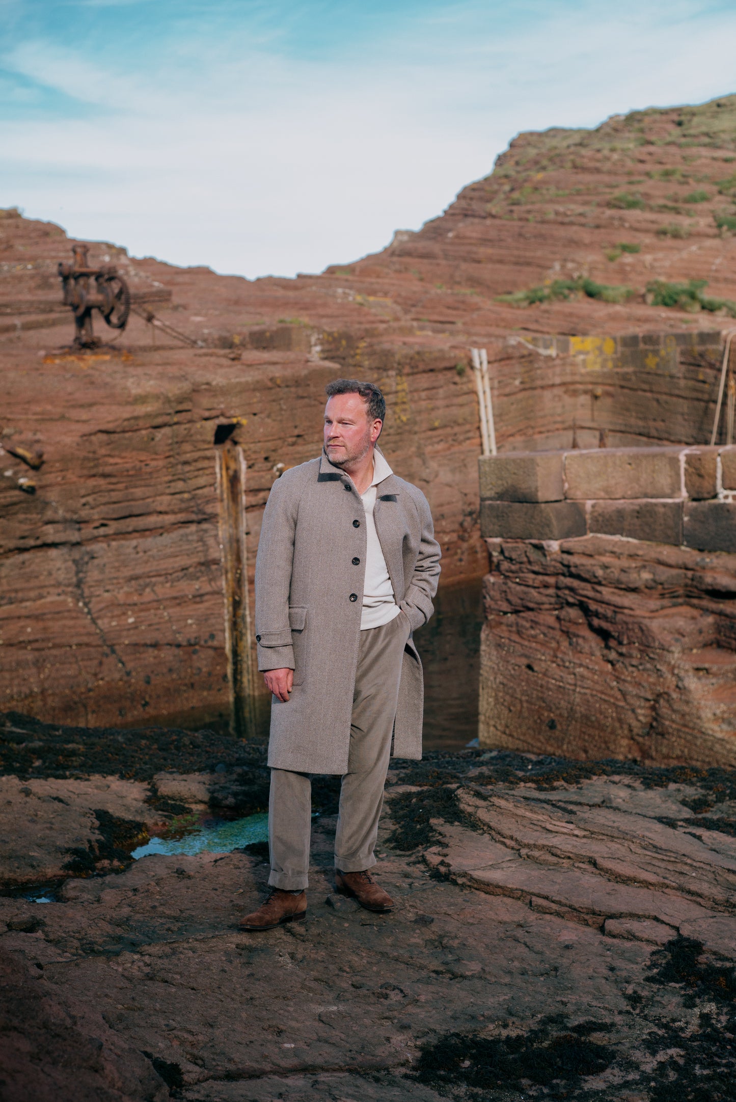 
                  
                    Flat Front Trouser in Taupe Cashmere Mix Corduroy
                  
                