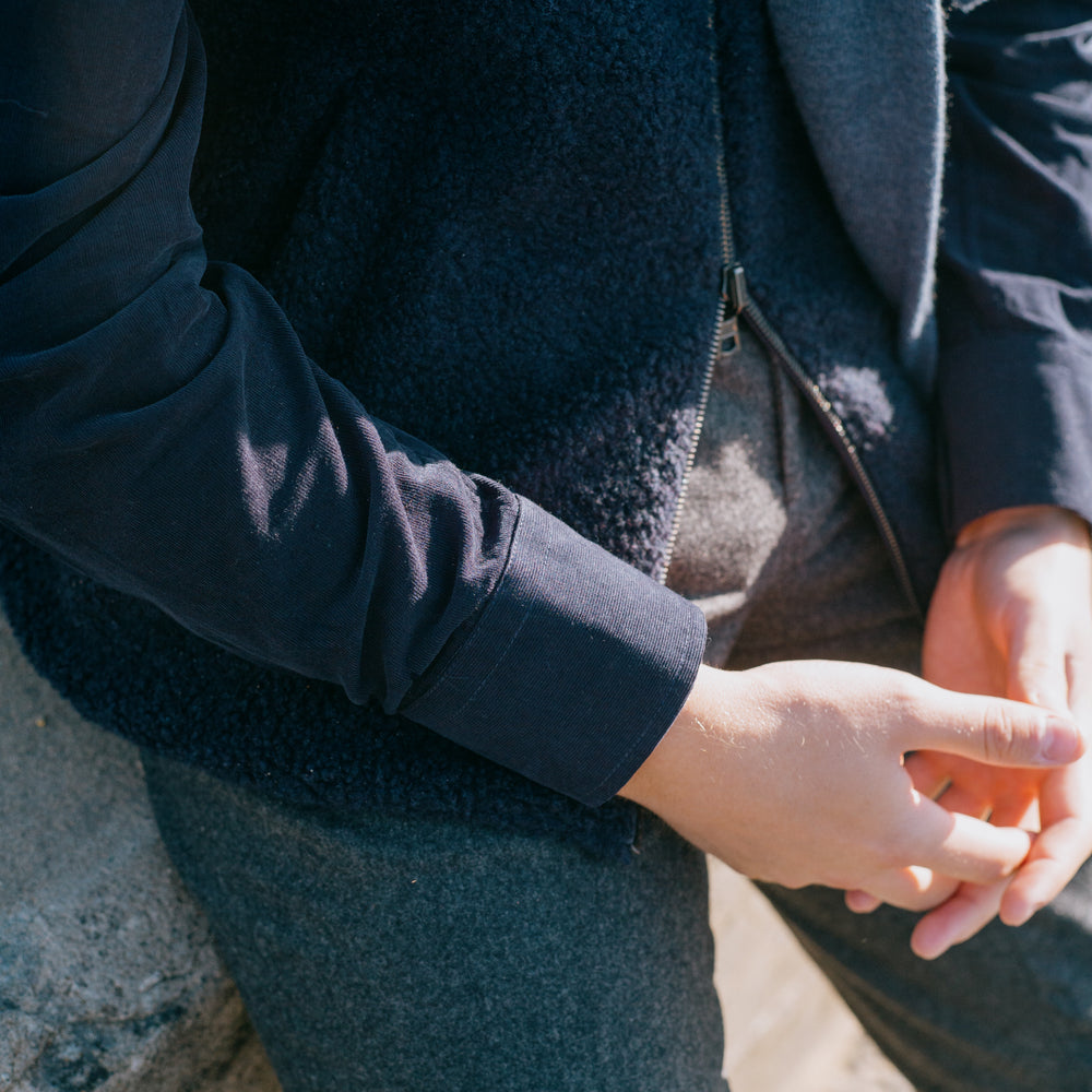 
                  
                    One Piece Collar Shirt in Navy Blue Micro Corduroy
                  
                