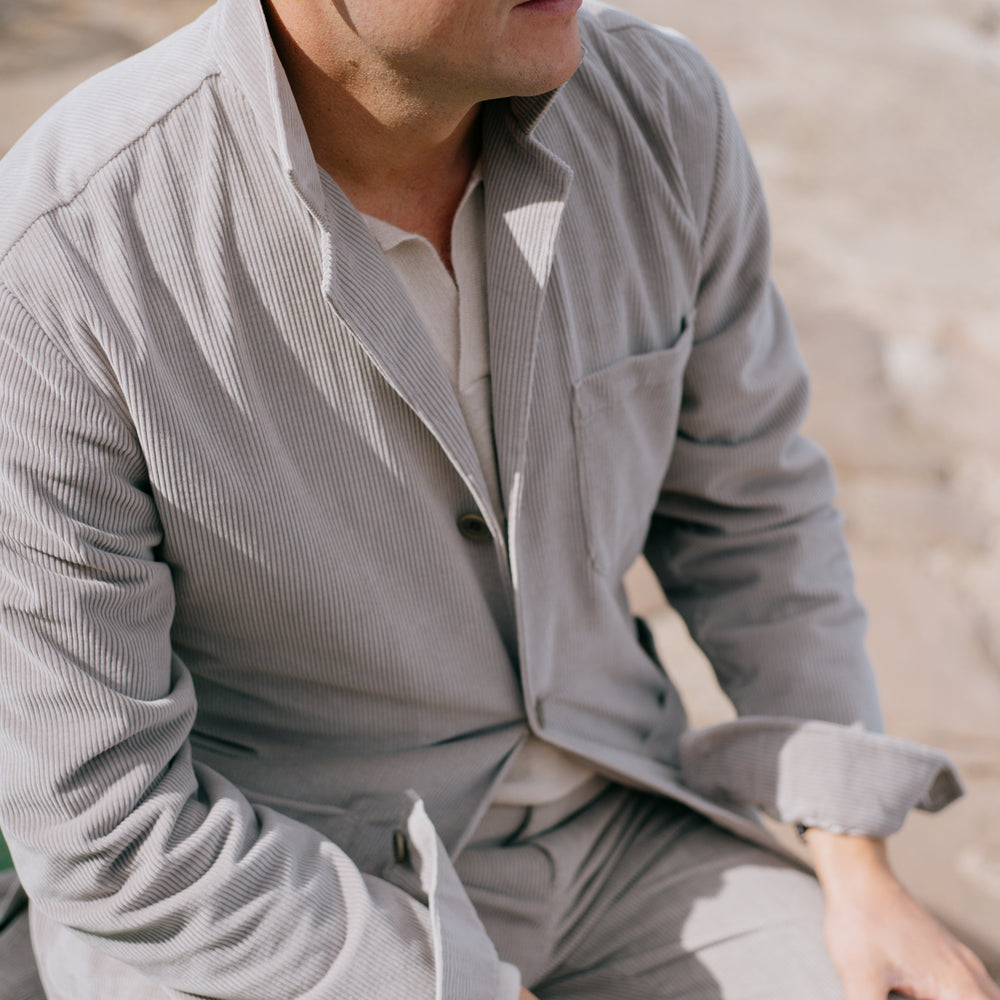 
                  
                    Flat Front Trouser in Putty Cashmere Mix Corduroy
                  
                