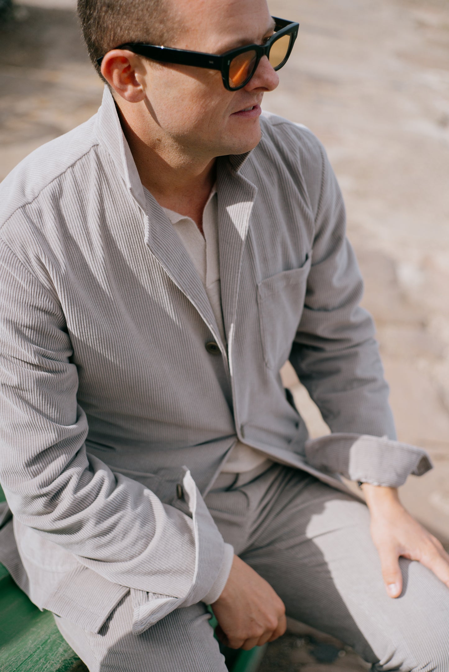 
                  
                    Flat Front Trouser in Putty Cashmere Mix Corduroy
                  
                