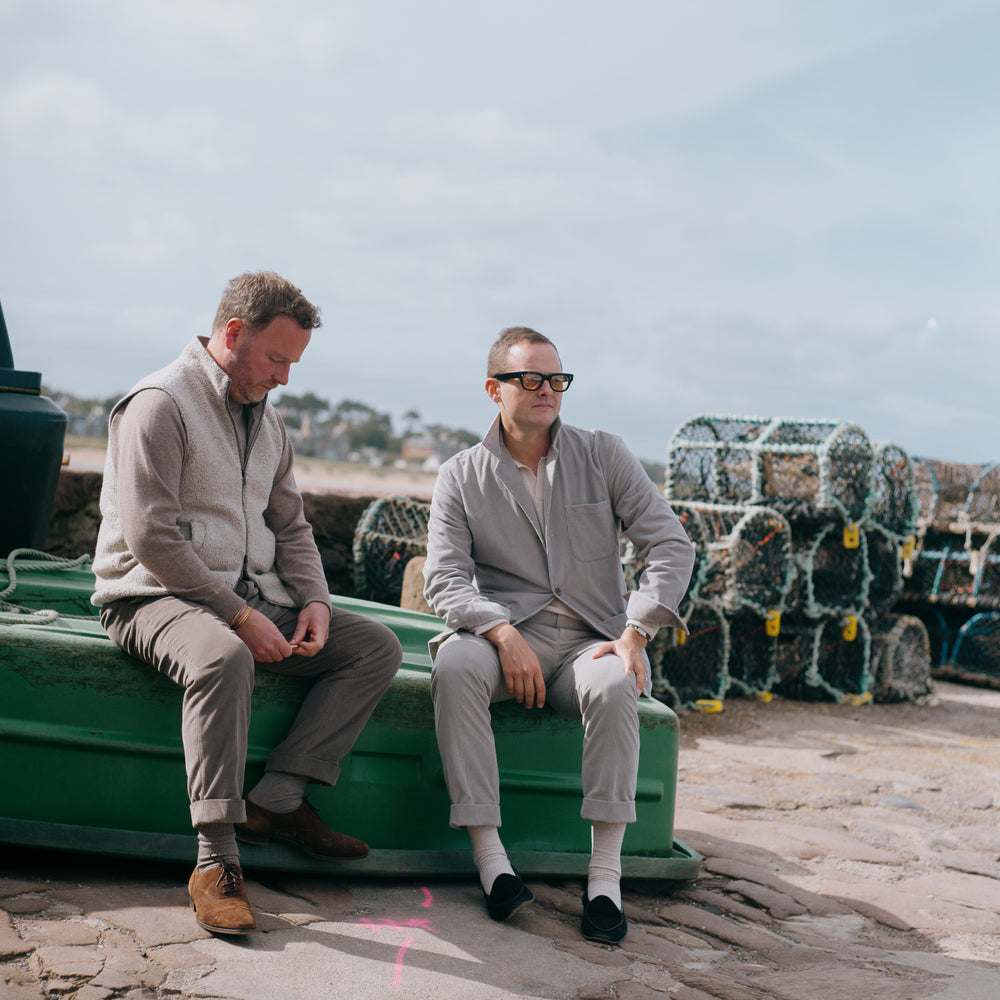 
                  
                    Flat Front Trouser in Putty Cashmere Mix Corduroy
                  
                