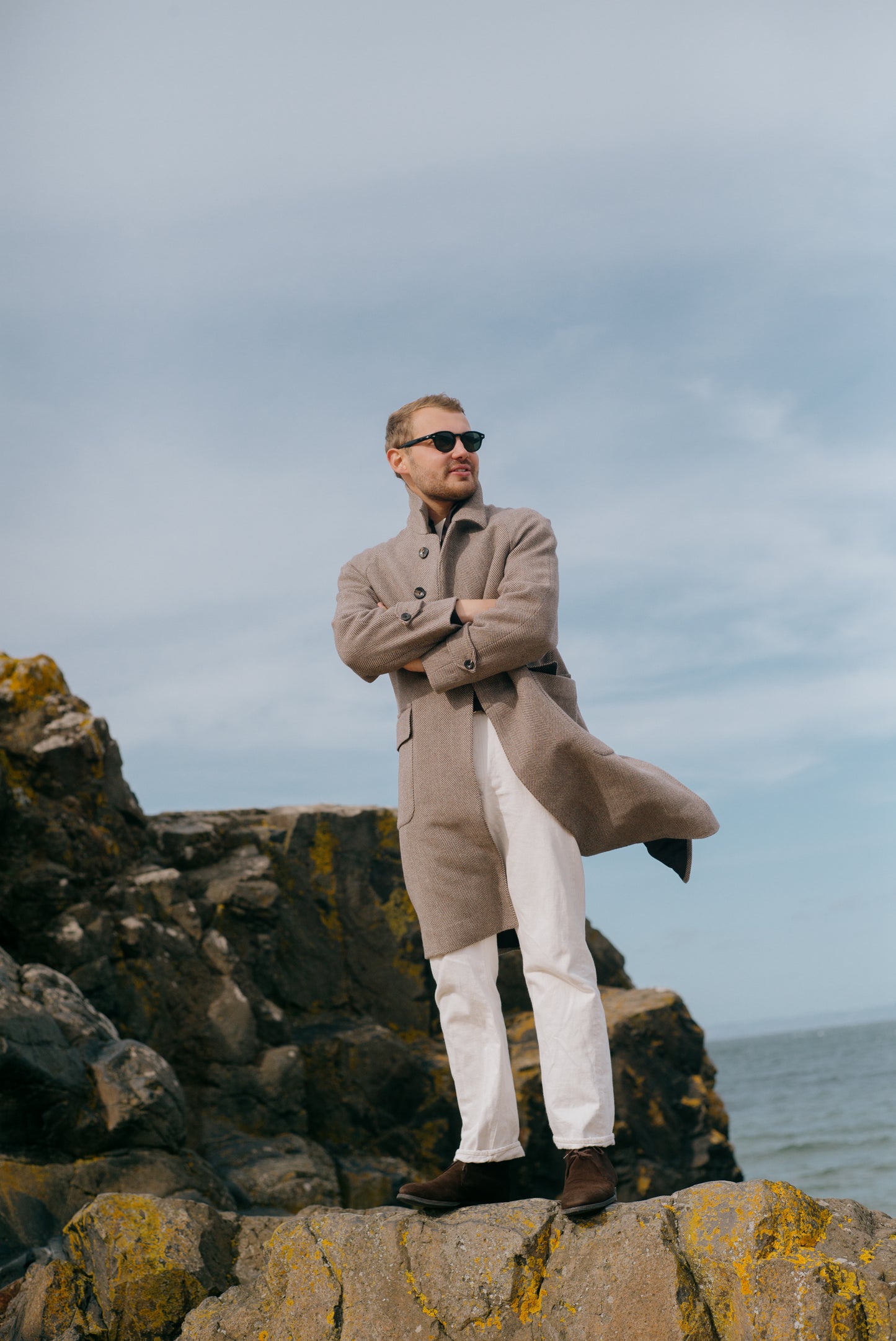 
                  
                    Raglan Overcoat in Brown Herringbone Cashmere Mix
                  
                