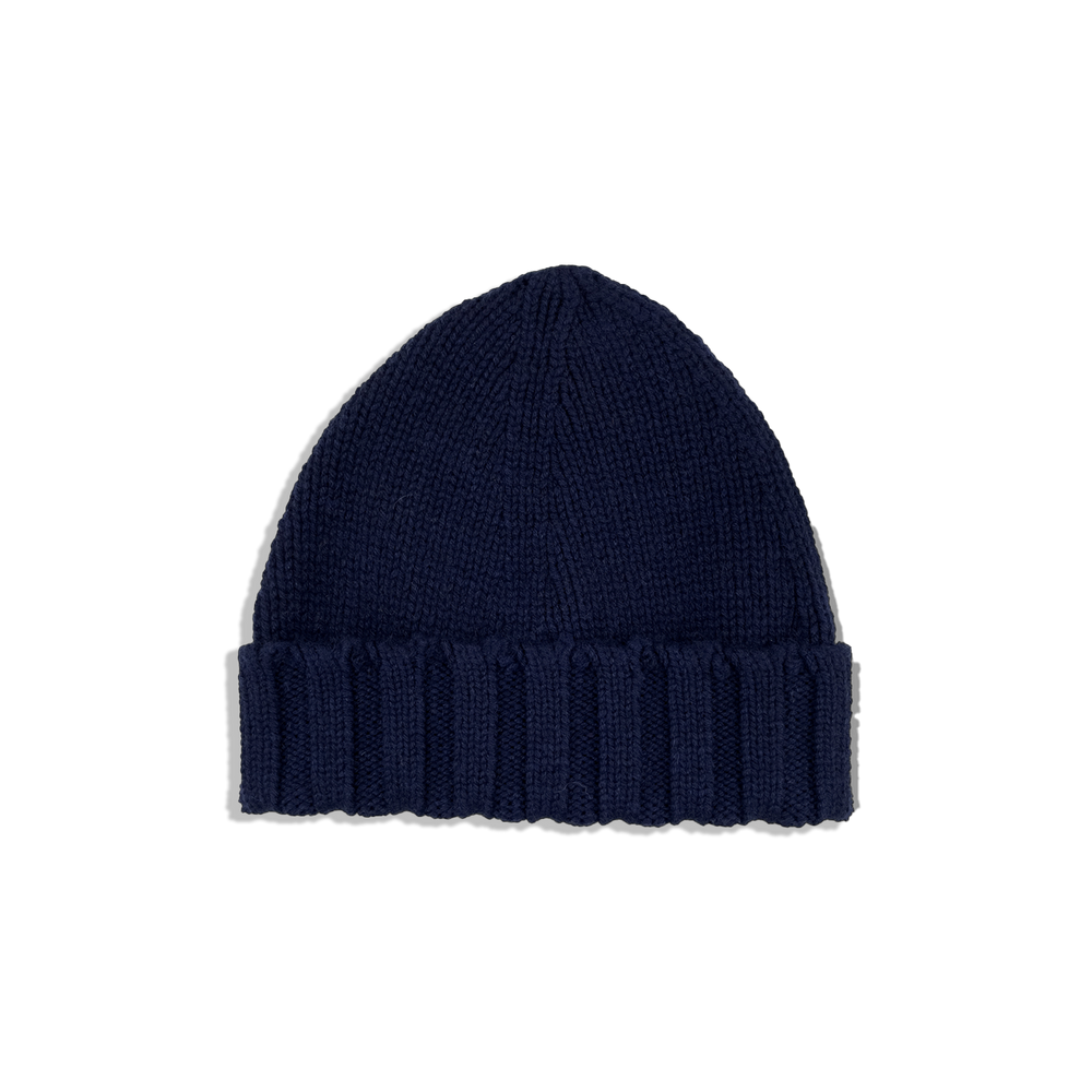 Knitted Pure Cashmere Beanie in Marine Blue