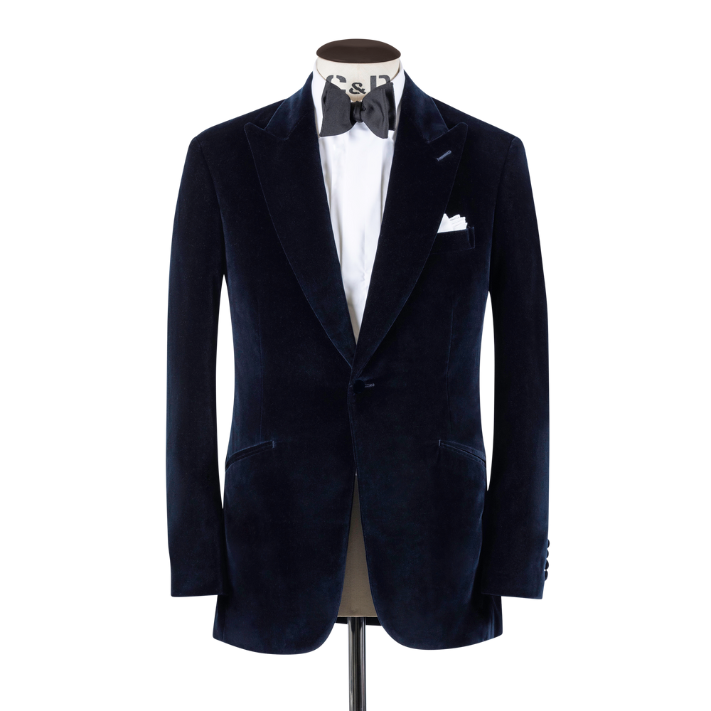 Peak Lapel Jacket in Midnight Blue Velvet