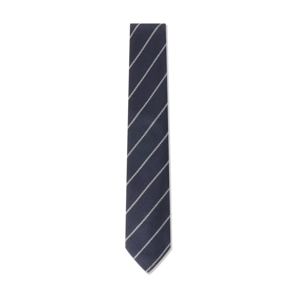 Double Repp Stripe Tie in Navy Grenadine Silk