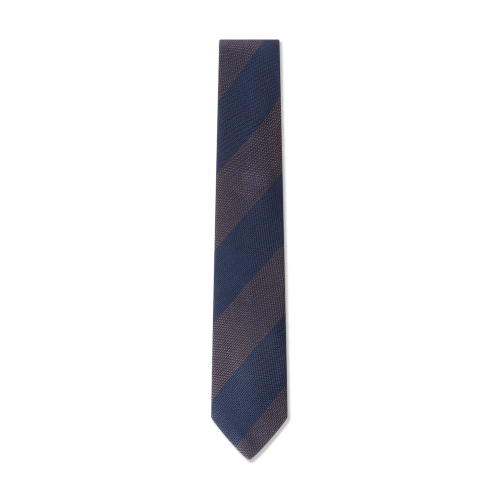 Brown Repp Stripe Tie in Grenadine Silk