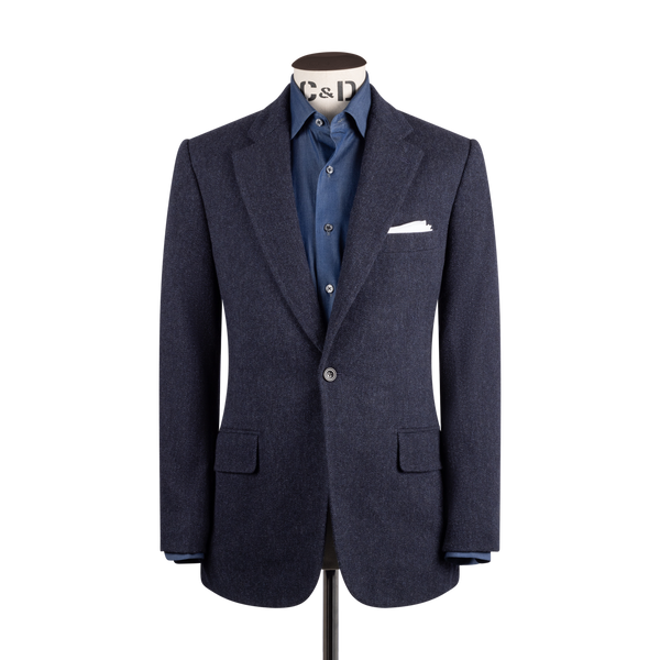 Single Breasted Notch Lapel Jacket in Mid Blue Herringbone – Cad