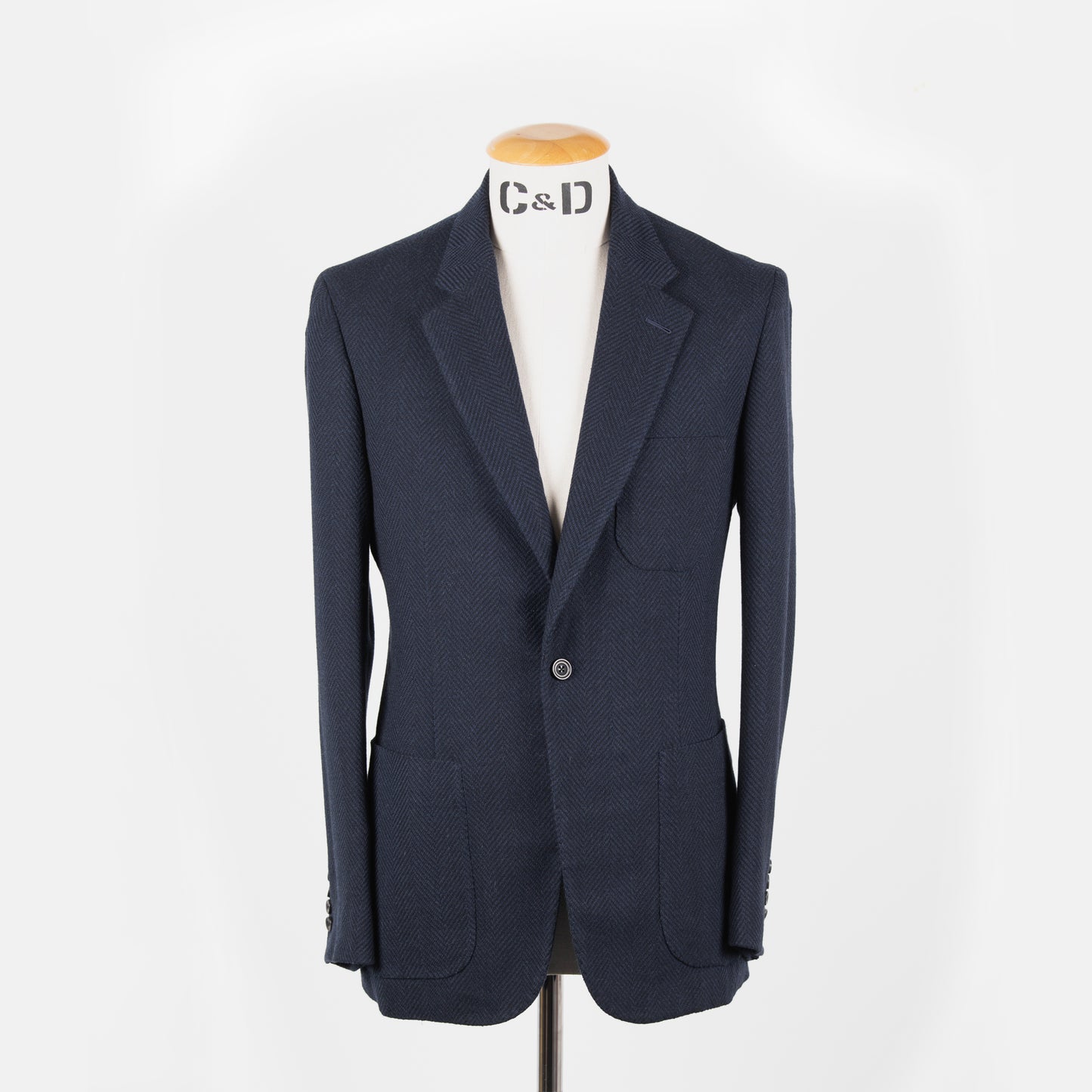 
                  
                    Single Breasted Cardigan Jacket in Navy Herringbone Jersey
                  
                