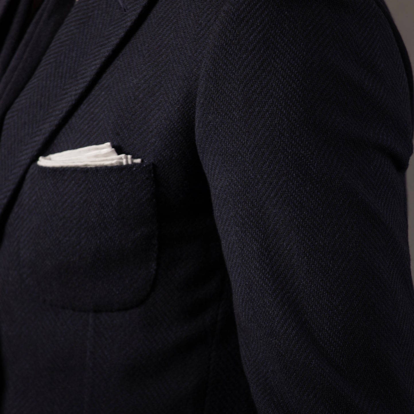 
                  
                    Single Breasted Cardigan Jacket in Navy Herringbone Jersey
                  
                