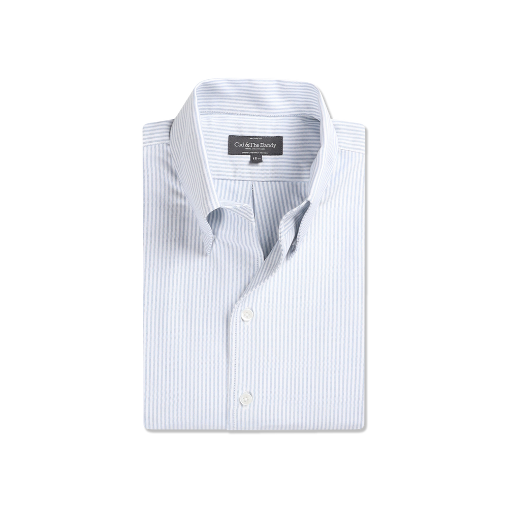 One Piece Collar Shirt in Blue Stripe Oxford