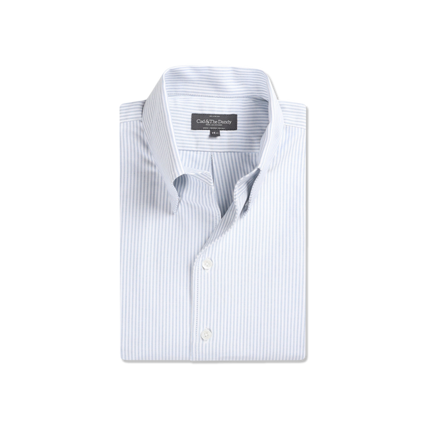 One Piece Collar Shirt in Blue Stripe Oxford