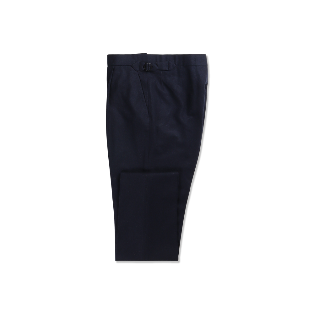 Pleat Front Trouser in Dark Blue Flannel