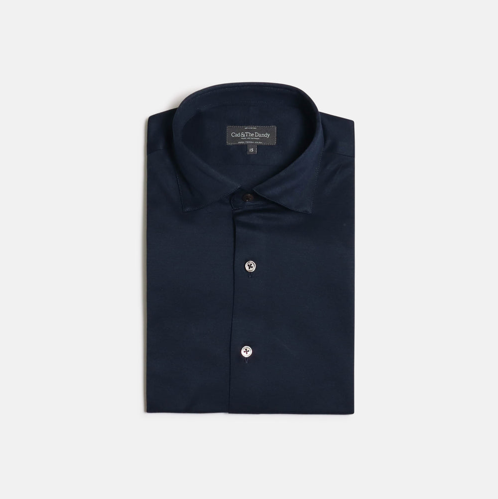 Casual Collar, Single Cuff Shirt in Navy Jersey