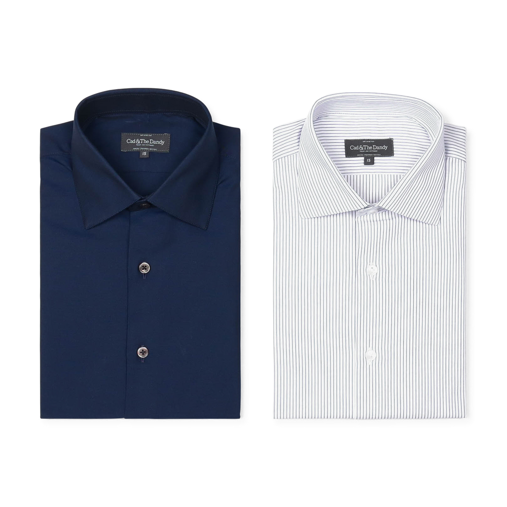 
                  
                    Cutaway Collar Shirt in Blue Stripe Poplin
                  
                