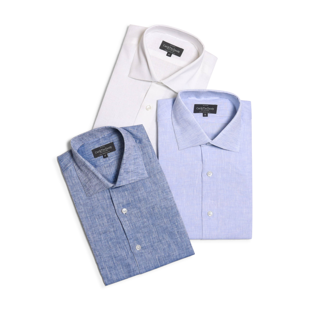 
                  
                    Cutaway Collar Shirt in Mid Blue Linen
                  
                