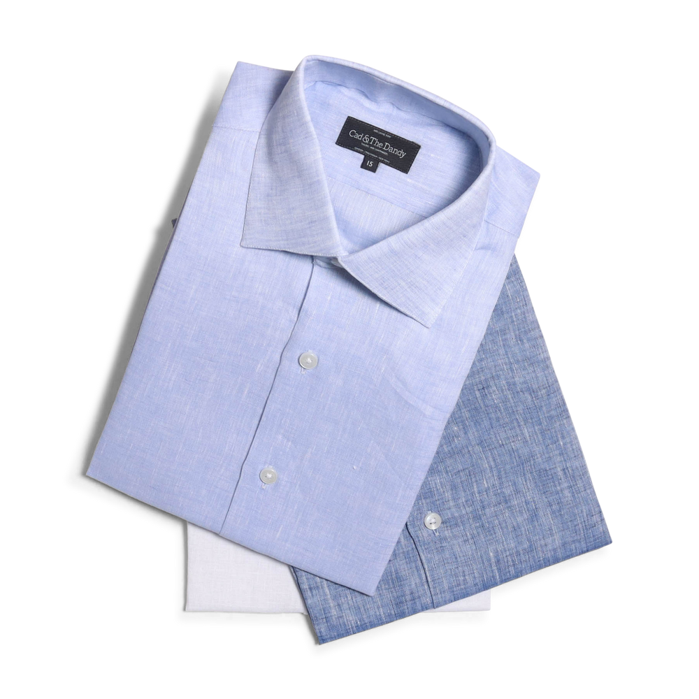 
                  
                    Cutaway Collar Shirt in Sky Blue Linen
                  
                