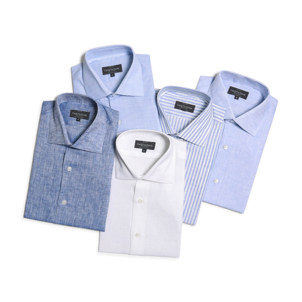 
                  
                    Cutaway Collar Shirt in White Linen
                  
                