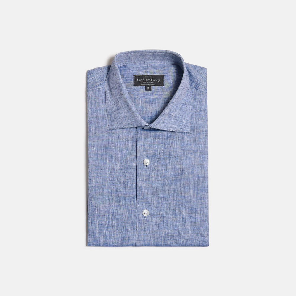 Cutaway Collar Shirt in Mid Blue Linen