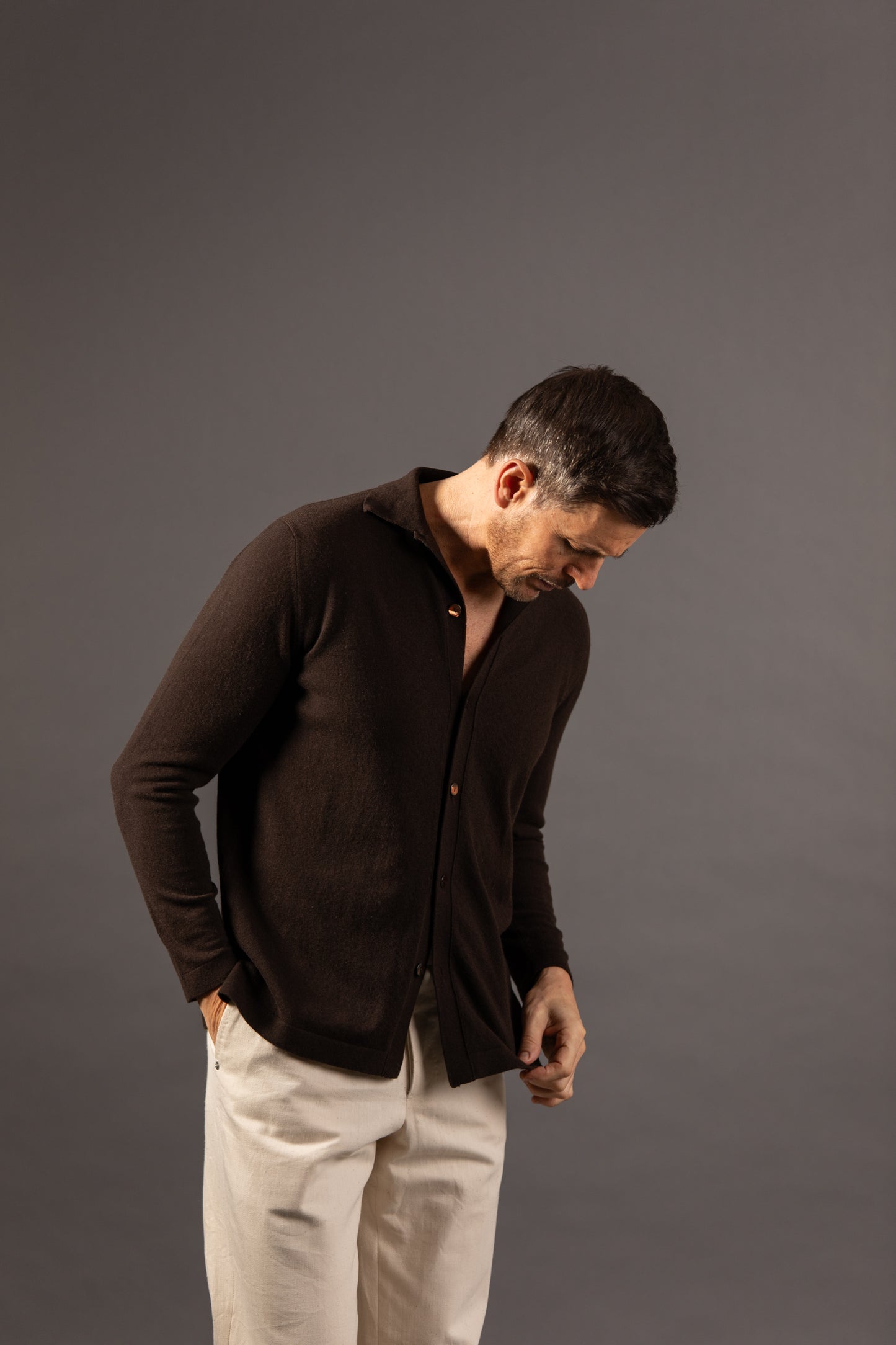 
                  
                    Knitted Cashmere Shirt in Chocolate Brown
                  
                