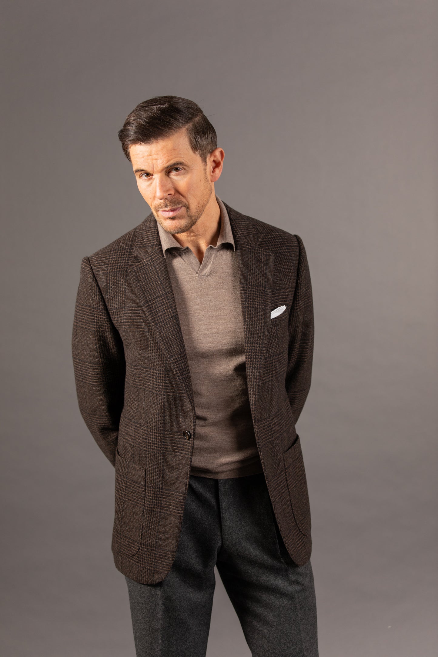 
                  
                    Open Collar Polo in Oatmeal Merino Wool
                  
                