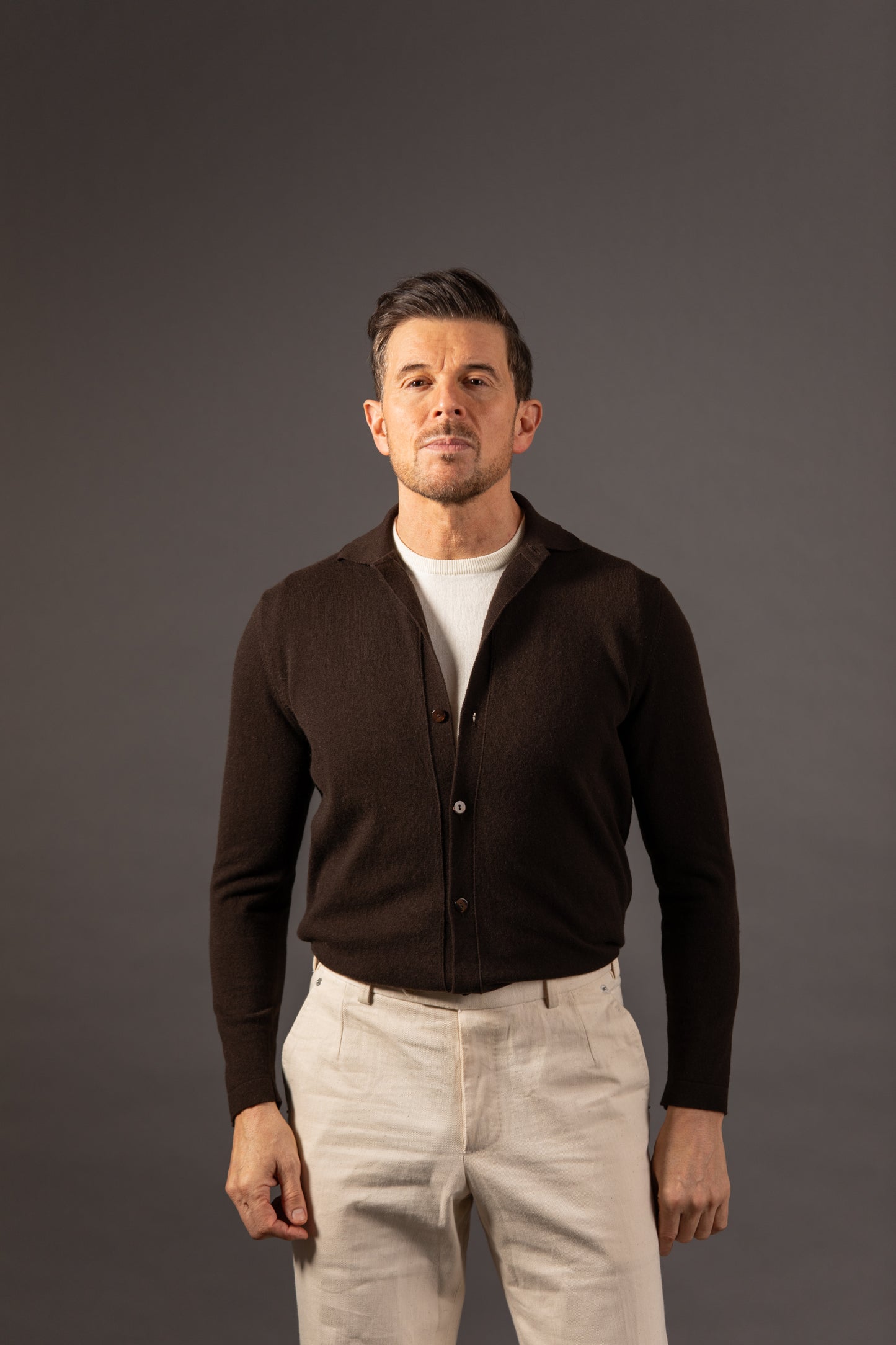
                  
                    Knitted Cashmere Shirt in Chocolate Brown
                  
                