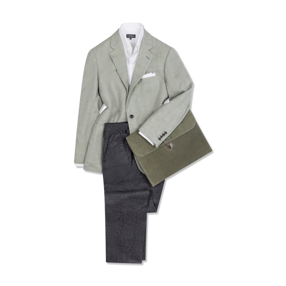 
                  
                    Single Breasted Notch Jacket in Sage Herringbone
                  
                