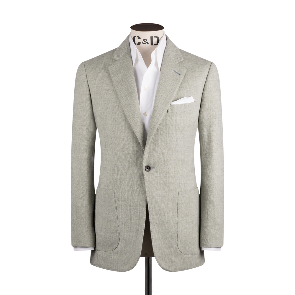 Single Breasted Notch Jacket in Sage Herringbone