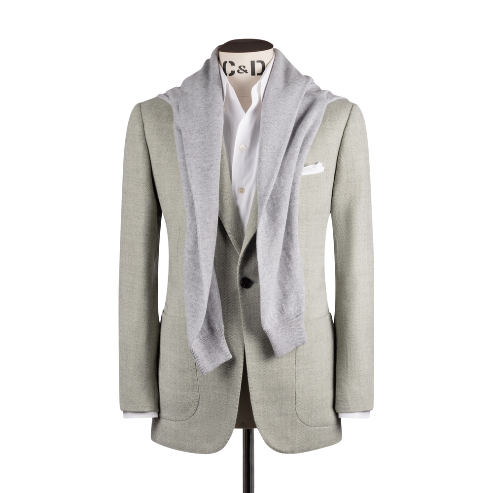 
                  
                    Single Breasted Notch Jacket in Sage Herringbone
                  
                