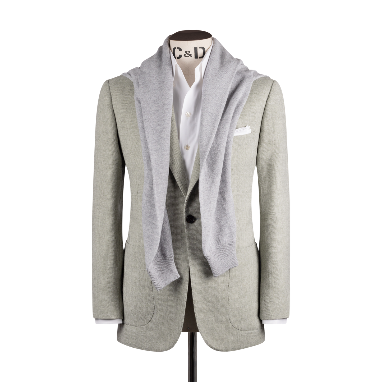 
                  
                    Single Breasted Notch Jacket in Sage Herringbone
                  
                