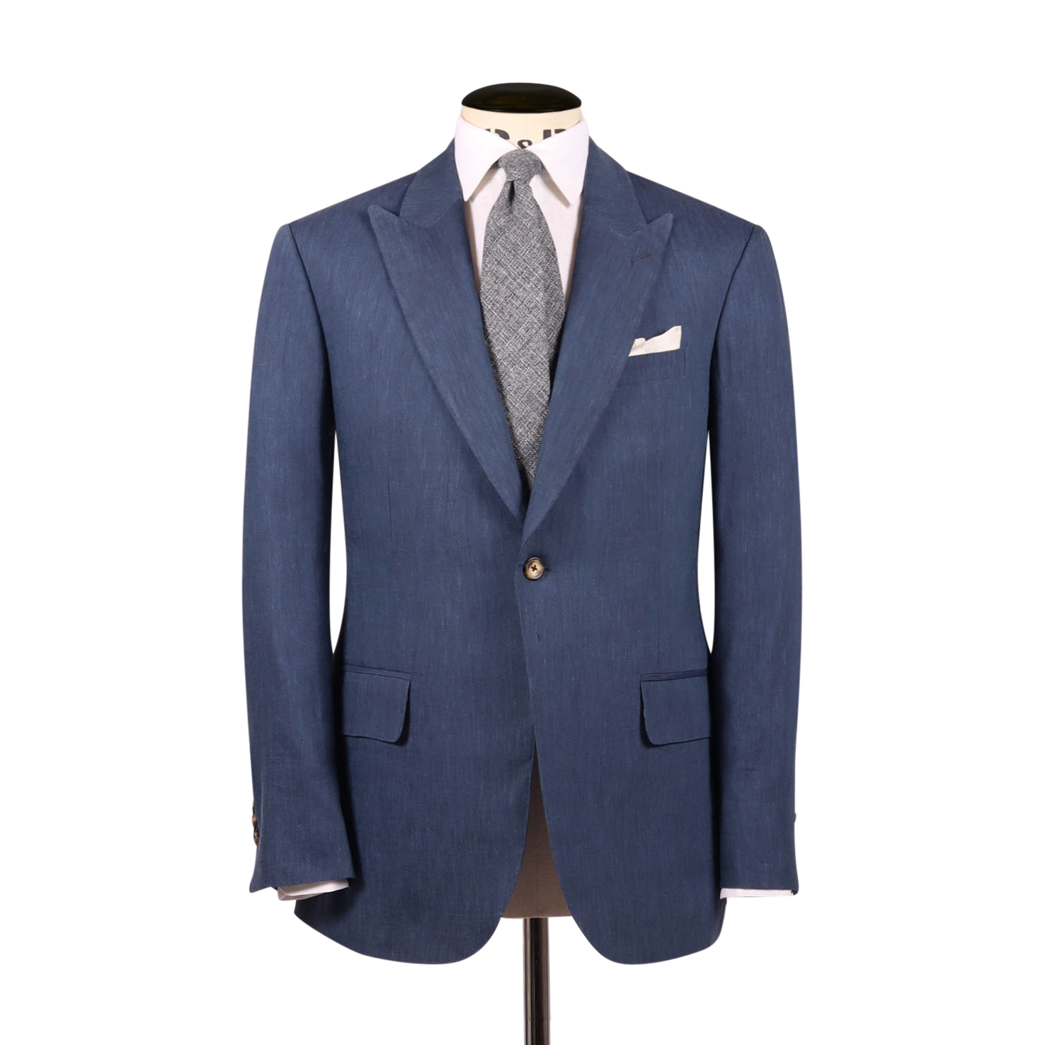 Single Breasted Peak Lapel Suit in Mid Blue Wool Linen – Cad & The ...