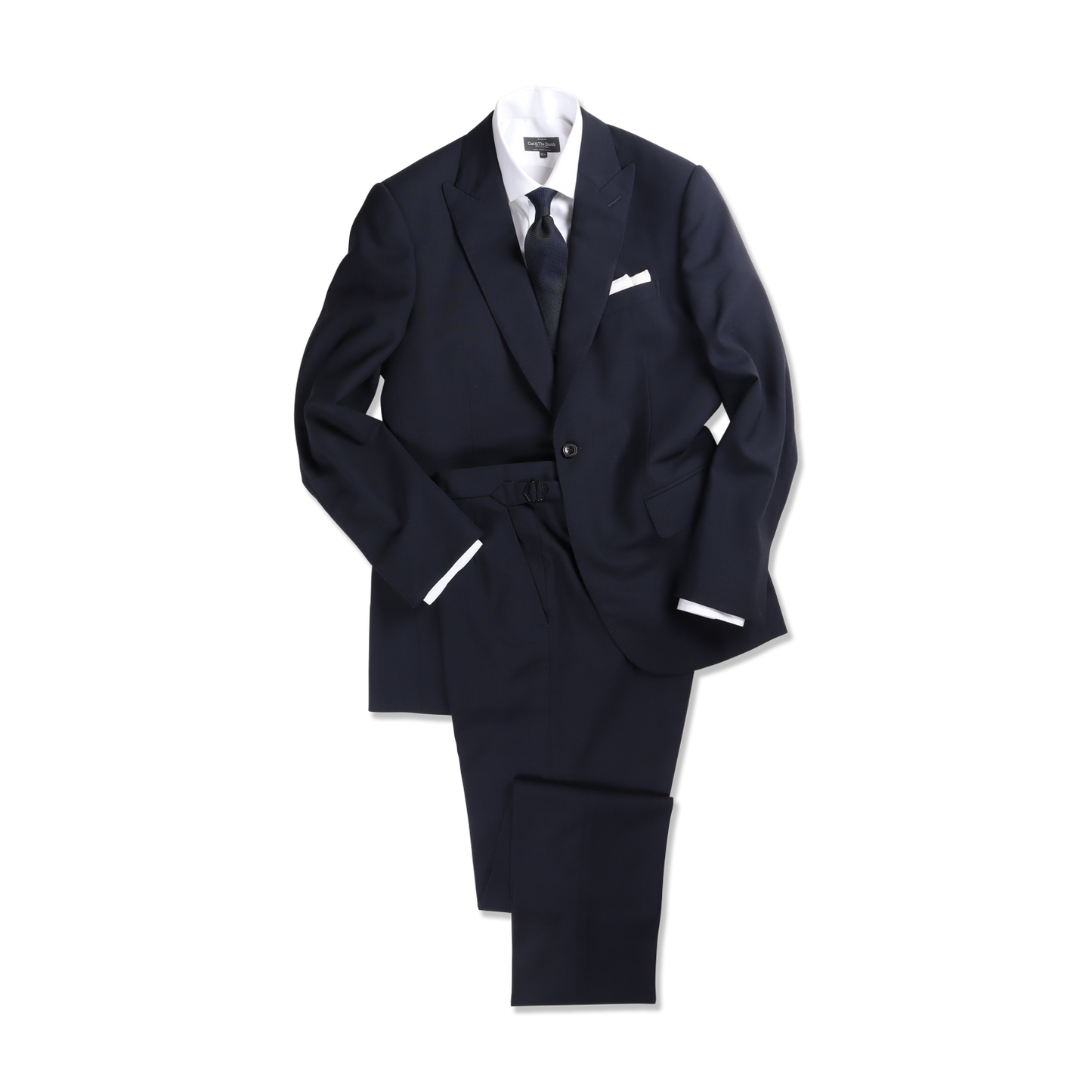 
                  
                    Single Breasted Peak Lapel Suit in Navy Travel Wool
                  
                