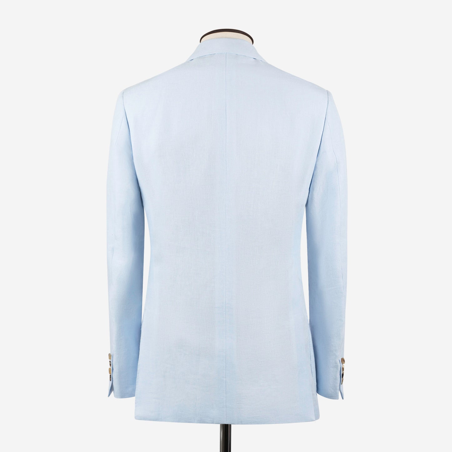 
                  
                    Peak Lapel Double Breasted Jacket in Sky Blue Wool, Silk & Linen Hopsack
                  
                